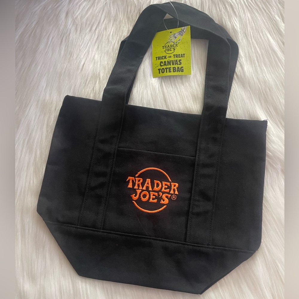 Trader Joe's Mini Halloween Black  Canvas Tote Bag New - Picture 2 of 6